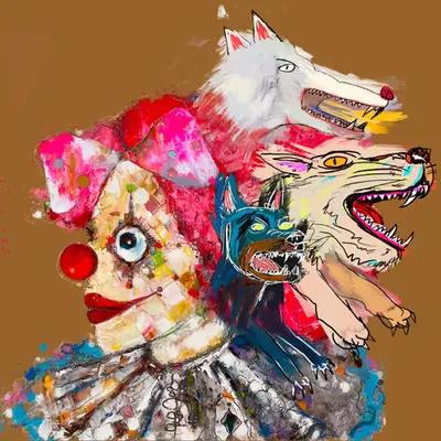 #69 White wolf, Dog & Doberman