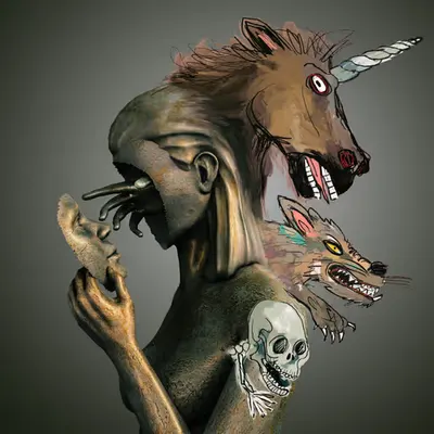 #94 Unicorn, wolf & monkey skeleton