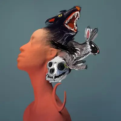 #147 Wolf, hare and skull