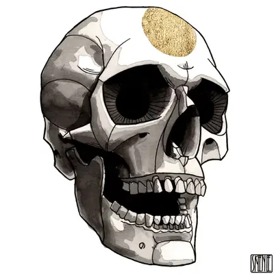 🎨36 | INK & GOLD | Human Skull 03