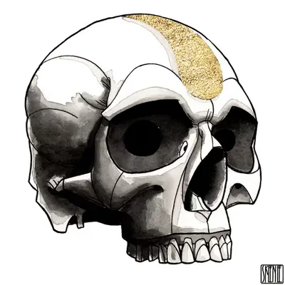 🎨37 | INK & GOLD | Human Skull 04