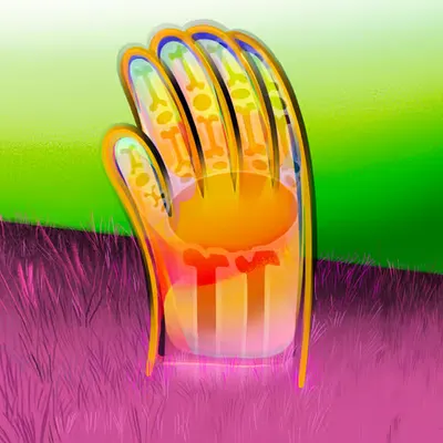 ORANGE HAND, GREEN BACKGROUND