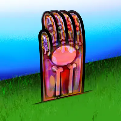 RED HAND, BLUE BACKGROUND
