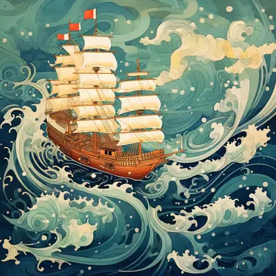 荒れた海を進む船