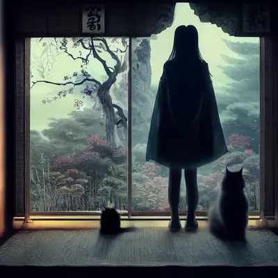 At the dark window