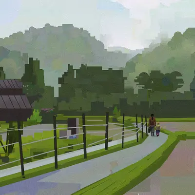 田畑の中で