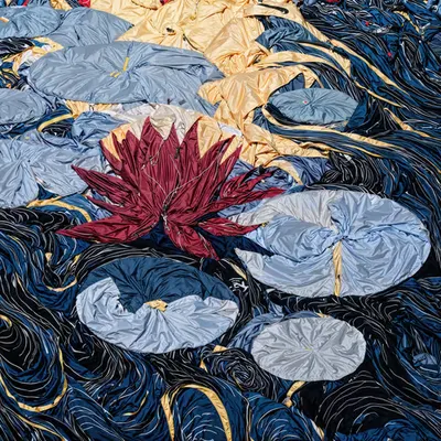 Maroon Against Golden and Deep Blue Folds