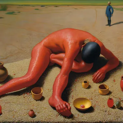 Terracotta Supplicant Upon Desert Plain