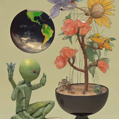 Alien Gardener Contemplates Earthly Blooms