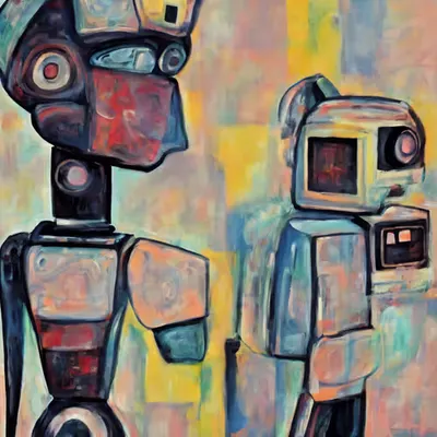 Painted Robots Contemplate Digital Existence