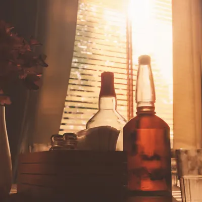 Tea table against sunlight
