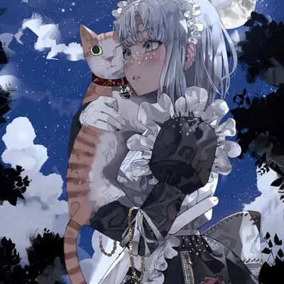 Maid, Full moon, Cat